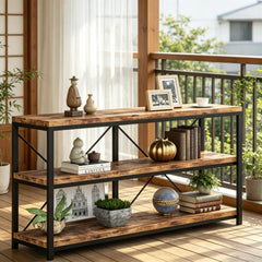 55 Console Table Sofa Table TV Stand with 3-Tier Storage Shelves Living Room Decor