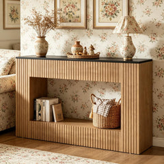 Modern Fluted Console Table with Lower Shelf