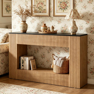Modern Fluted Console Table with Lower Shelf