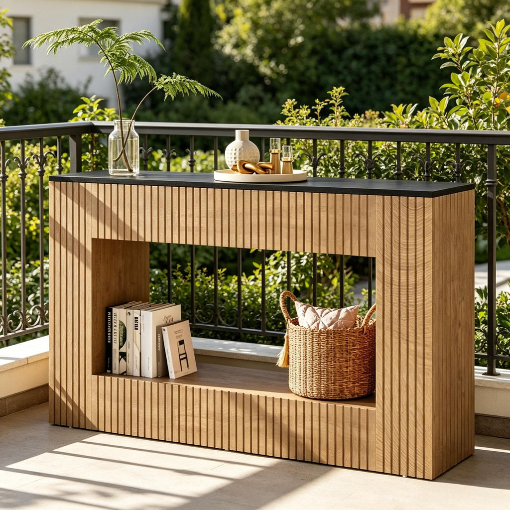 Modern Fluted Console Table with Lower Shelf