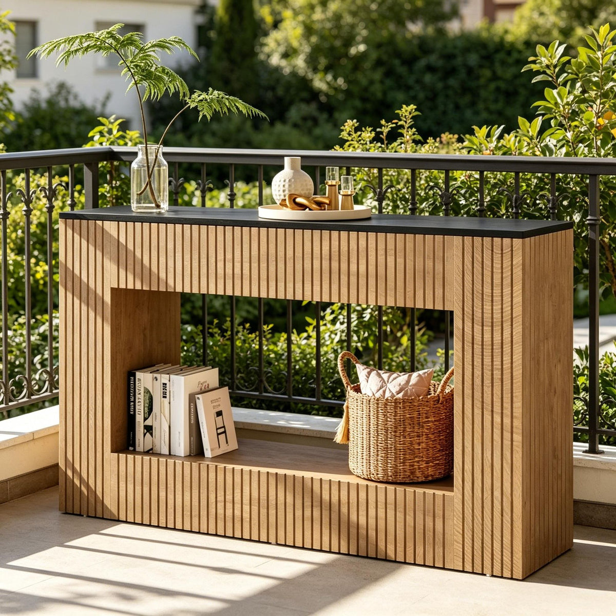 Modern Fluted Console Table with Lower Shelf