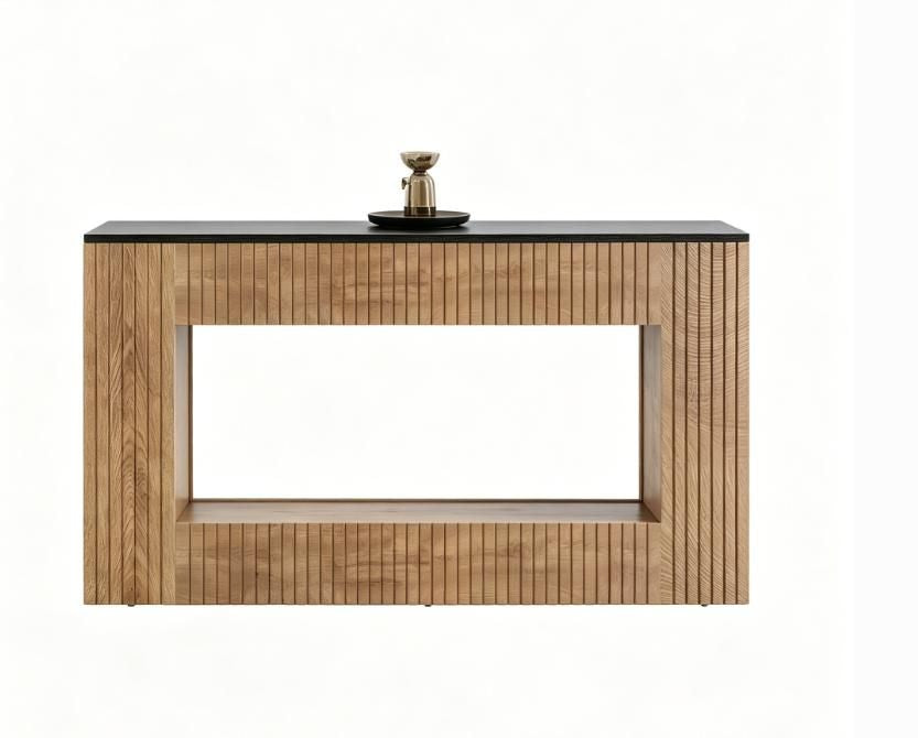 Modern Fluted Console Table with Lower Shelf