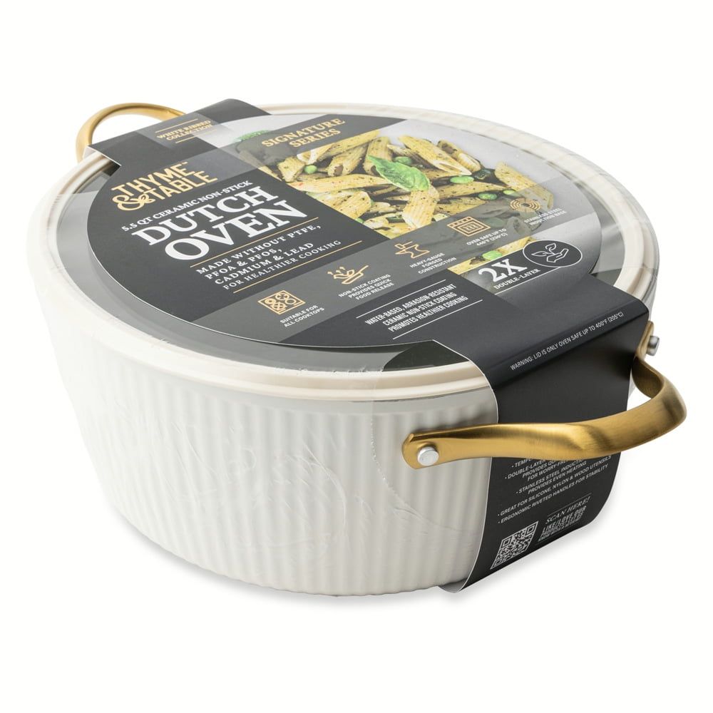 White Gold Ribbed Nonstick Dutch Oven