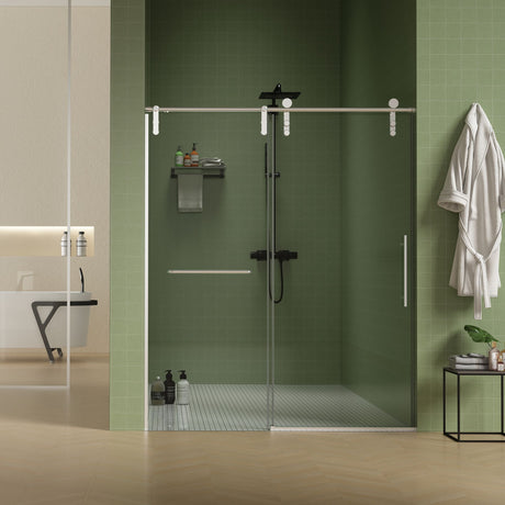 Frameless Sliding Shower Door with Adjustable Width and Smooth Buffer