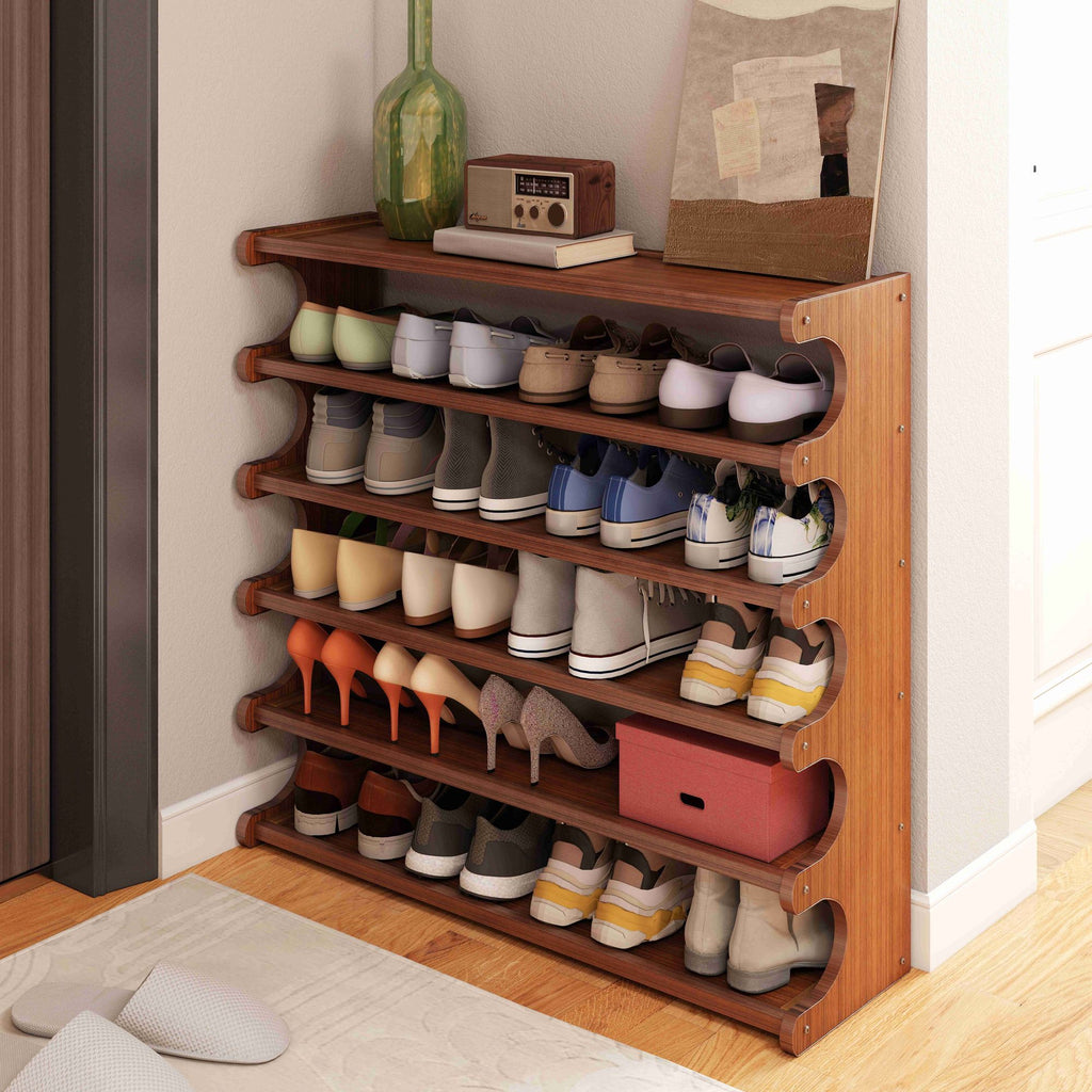 Versatile Multi-Layer Shoe Rack with Wood Grain Finish