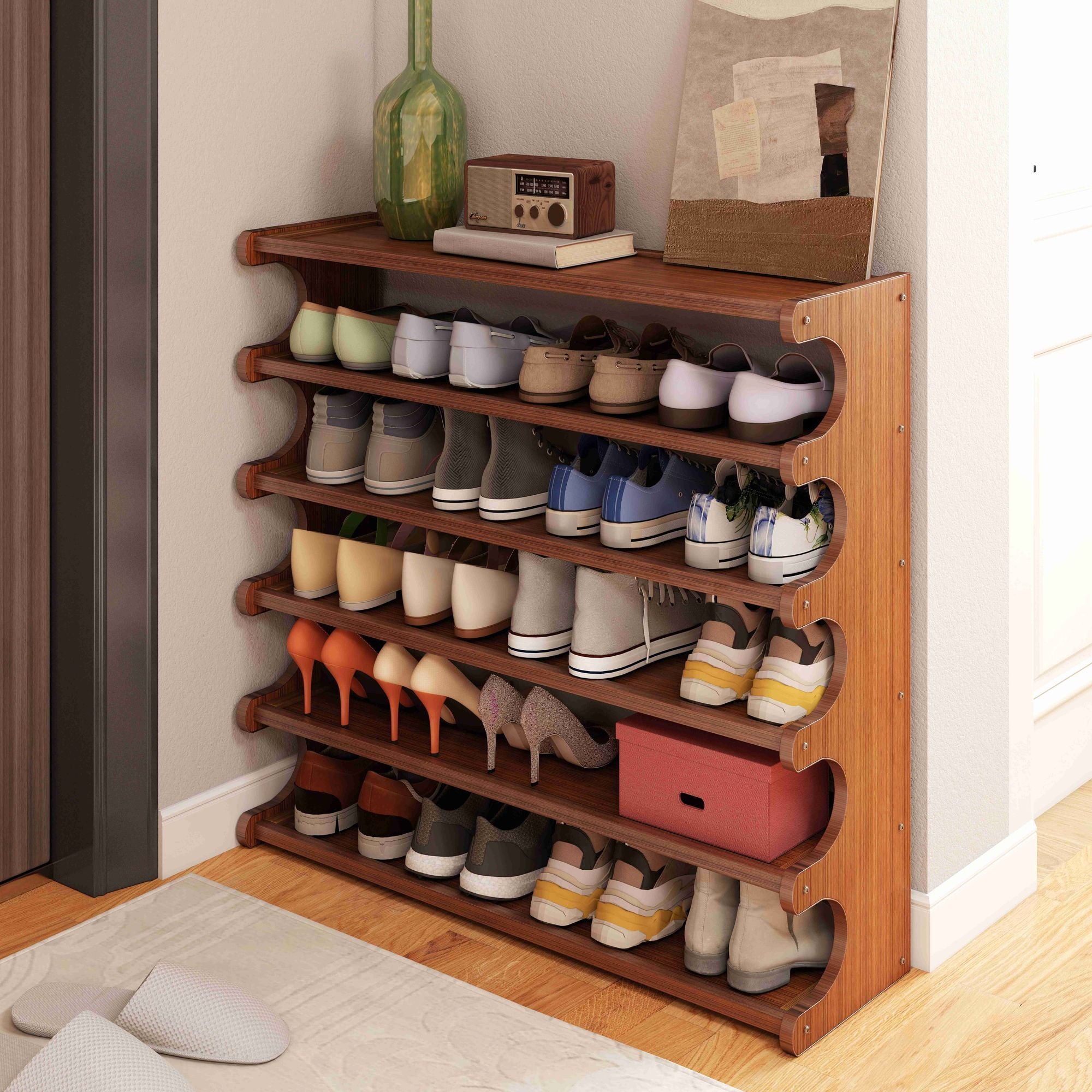 Versatile Multi-Layer Shoe Rack with Wood Grain Finish