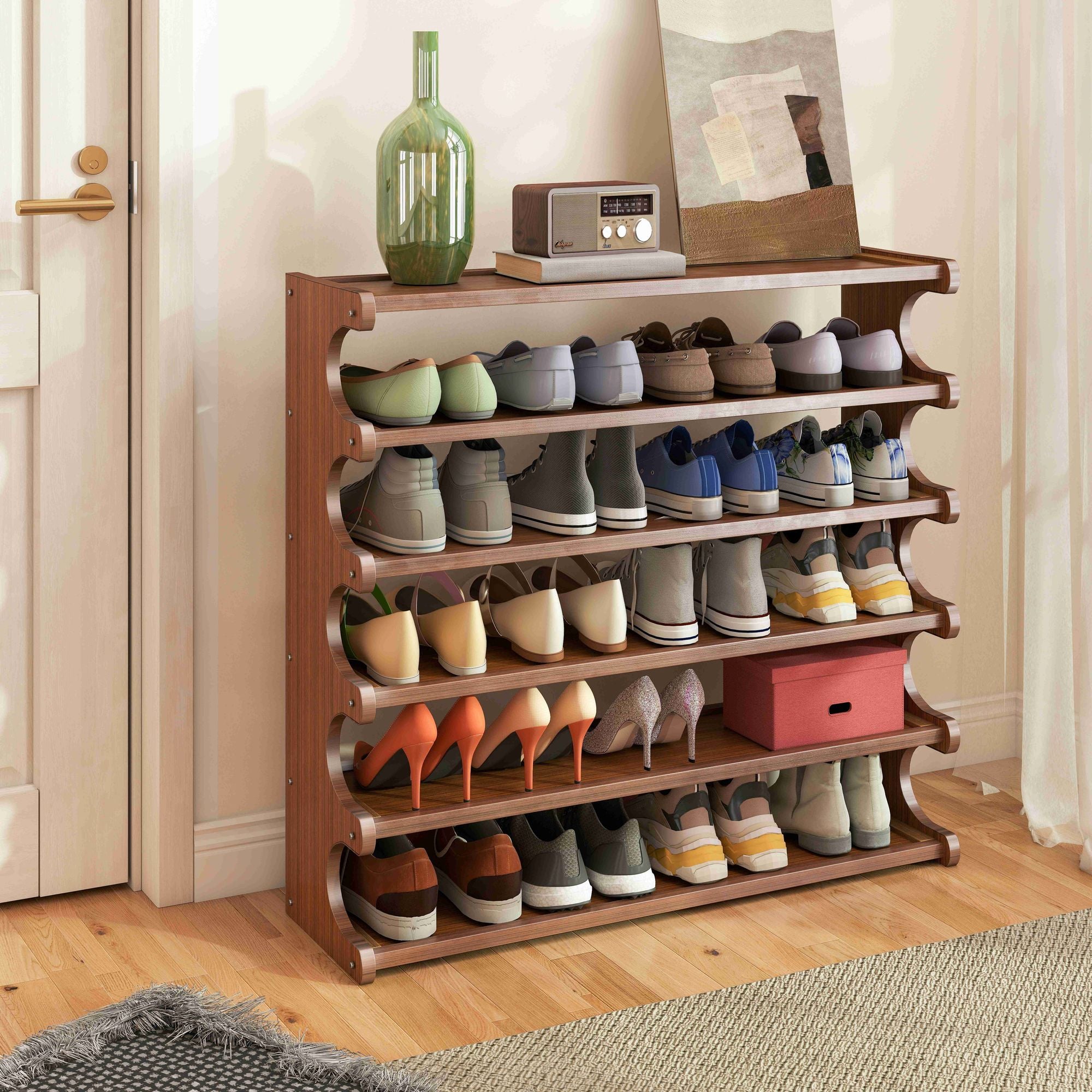 Versatile Multi-Layer Shoe Rack with Wood Grain Finish