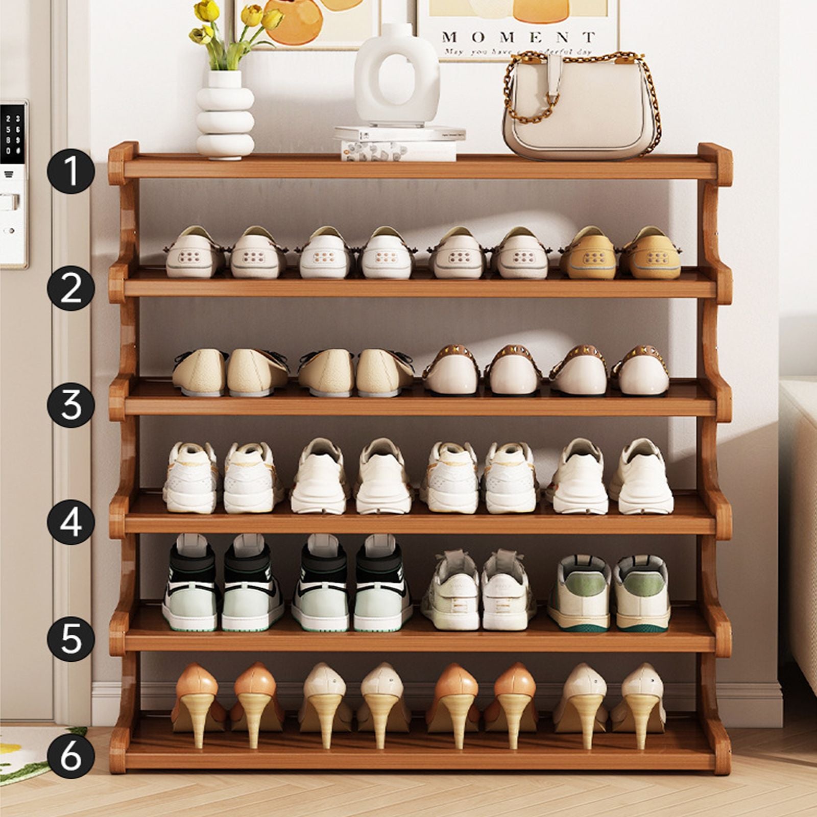 Versatile Multi-Layer Shoe Rack with Wood Grain Finish