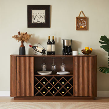 Modern Wavy Curve Sideboard-Multifunctional storage cabinet with wine rack and