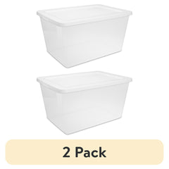 58 Quart Storage Box, Clear Plastic Storage Bin with Snap-on Lid, White