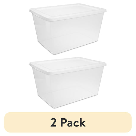58 Quart Storage Box, Clear Plastic Storage Bin with Snap-on Lid, White