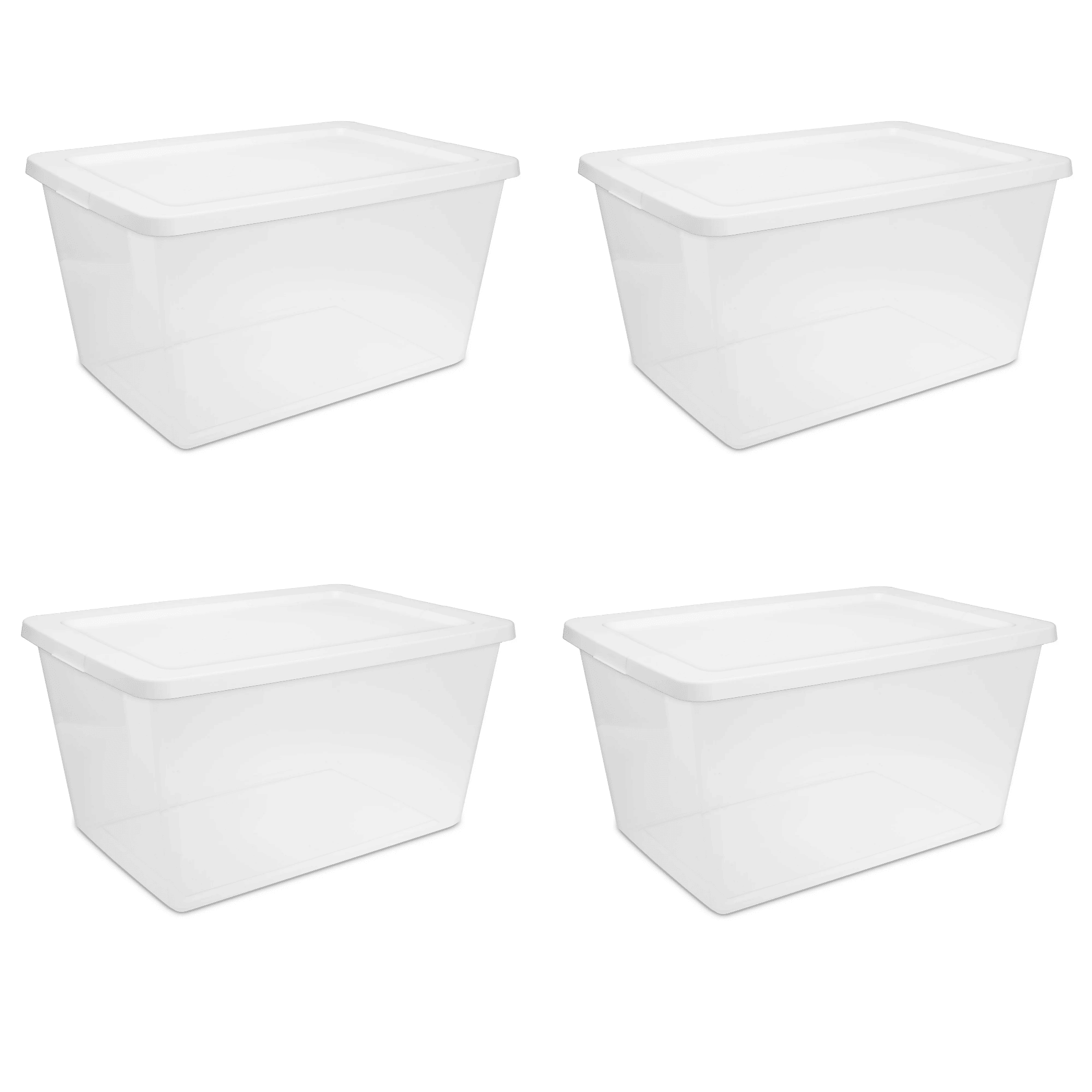 58 Quart Storage Box, Clear Plastic Storage Bin with Snap-on Lid, White
