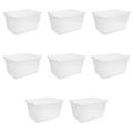 58 Quart Storage Box, Clear Plastic Storage Bin with Snap-on Lid, White - 8 Pack
