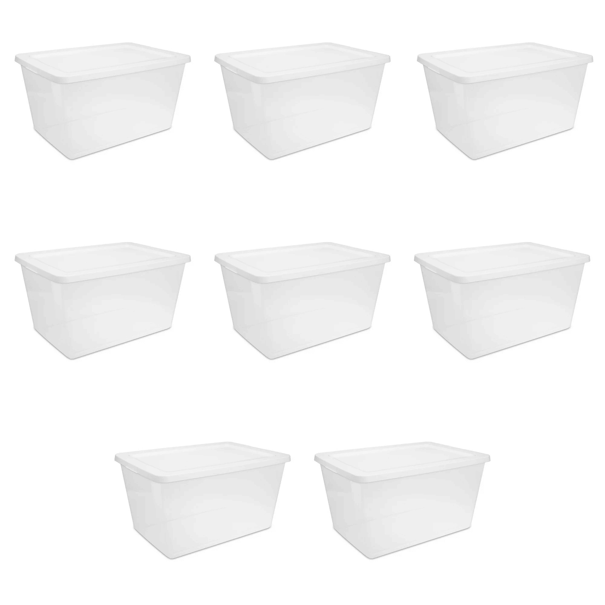 58 Quart Storage Box, Clear Plastic Storage Bin with Snap-on Lid, White - 8 Pack