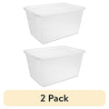 58 Quart Storage Box, Clear Plastic Storage Bin with Snap-on Lid, White - 2 Pack
