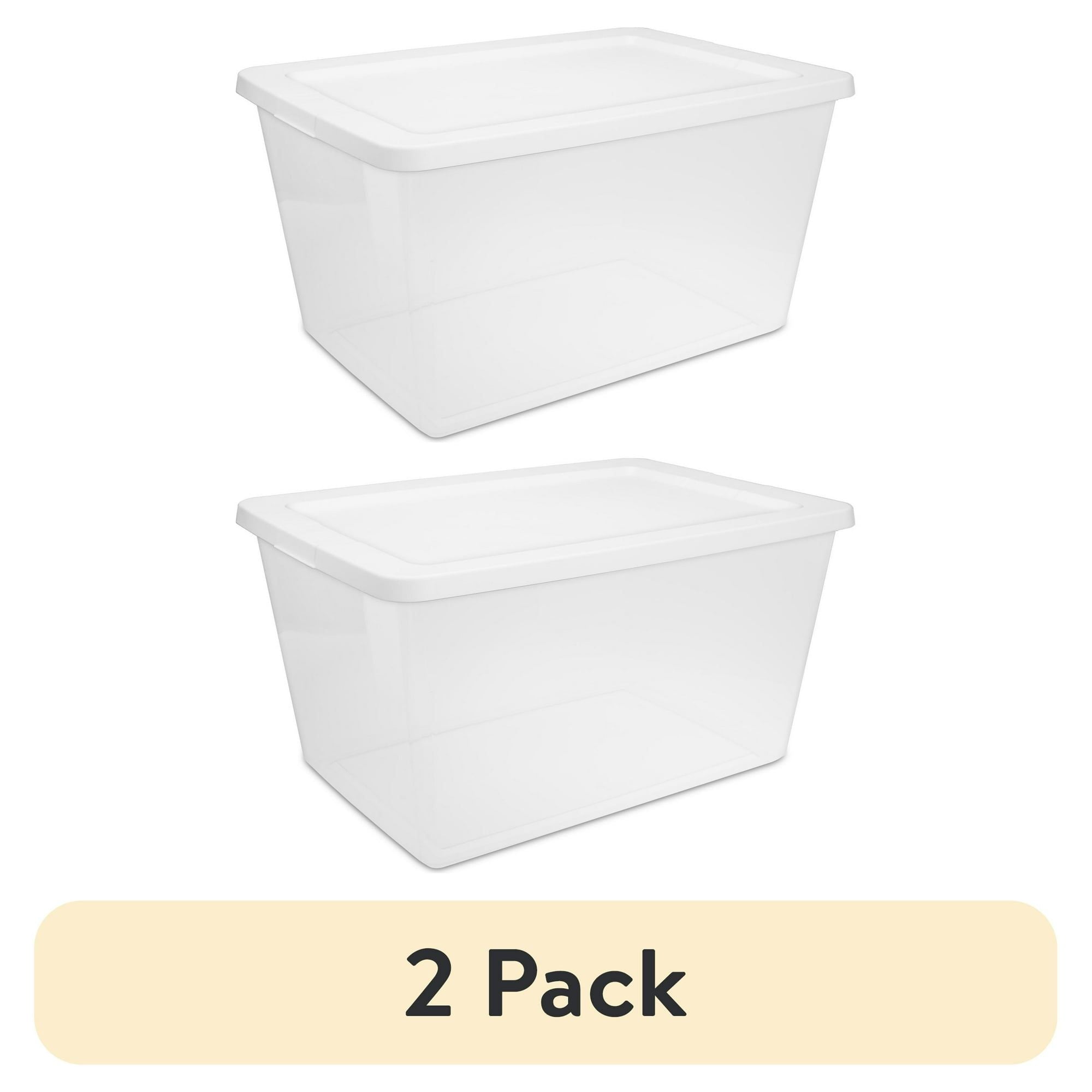 58 Quart Storage Box, Clear Plastic Storage Bin with Snap-on Lid, White - 2 Pack