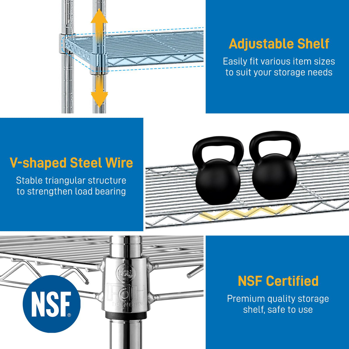 Adjustable Wire Shelving Unit for Kitchens, Garages, and Pantries
