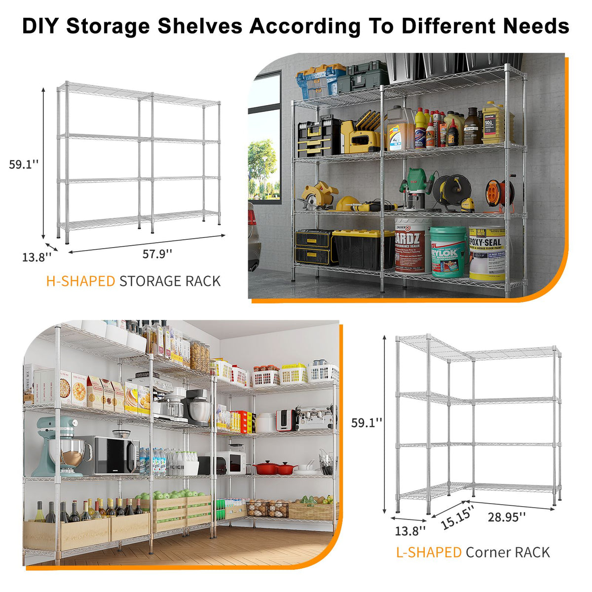 Adjustable Wire Shelving Unit for Kitchens, Garages, and Pantries
