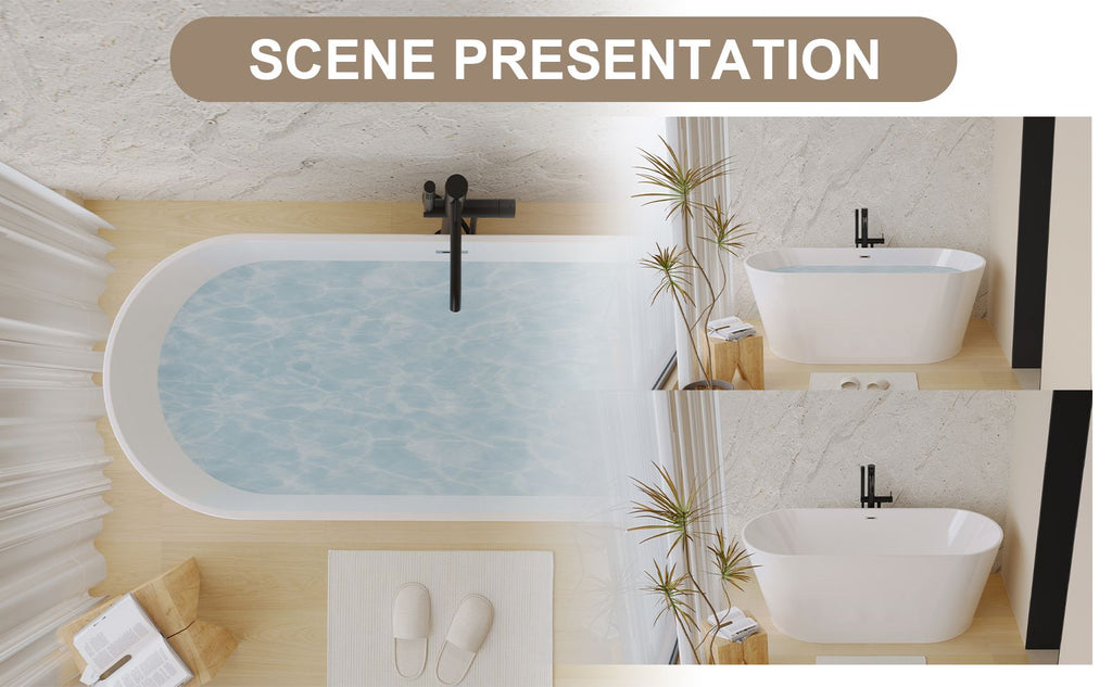 Glossy Freestanding Soaking Tub with Modern Lines