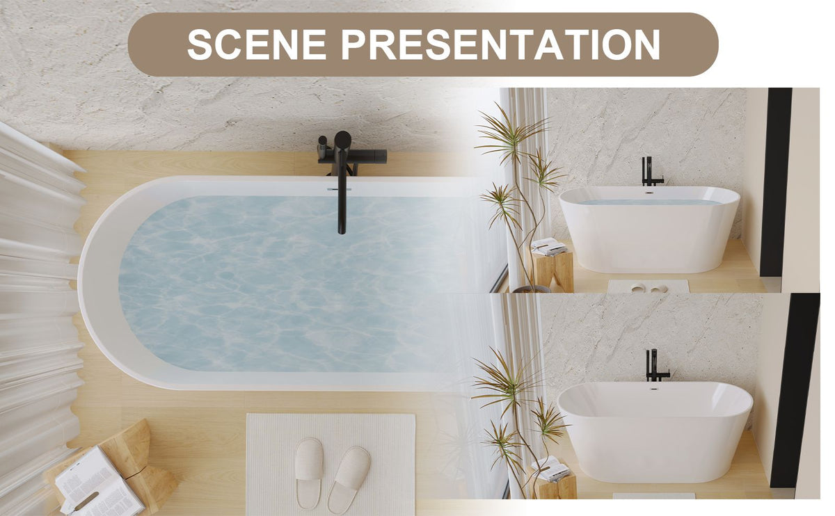 Glossy Freestanding Soaking Tub with Modern Lines