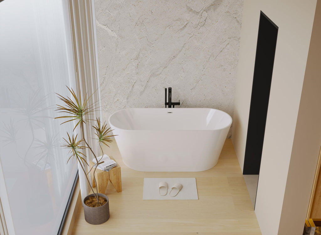 Glossy Freestanding Soaking Tub with Modern Lines