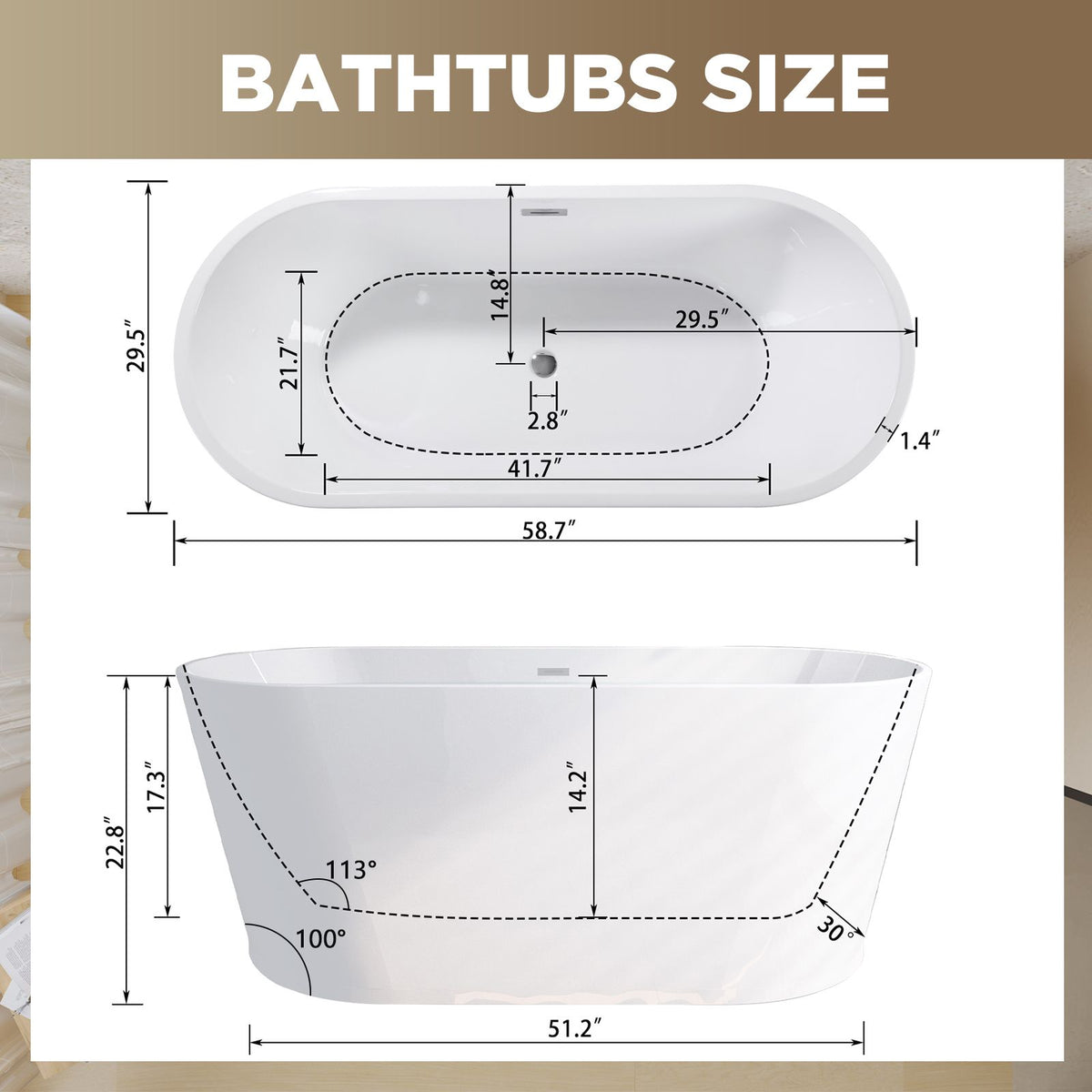 Glossy Freestanding Soaking Tub with Modern Lines