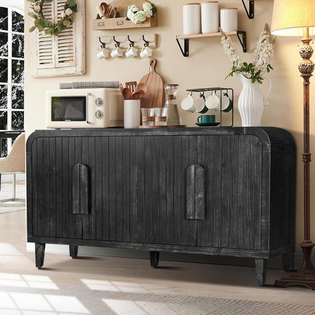 Vintage Four-Door Storage Cabinet with Curved Arc Design and 180-Degree Hinges