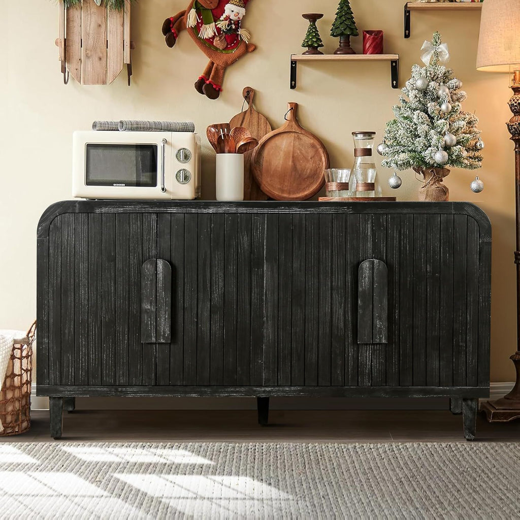 Vintage Four-Door Storage Cabinet with Curved Arc Design and 180-Degree Hinges