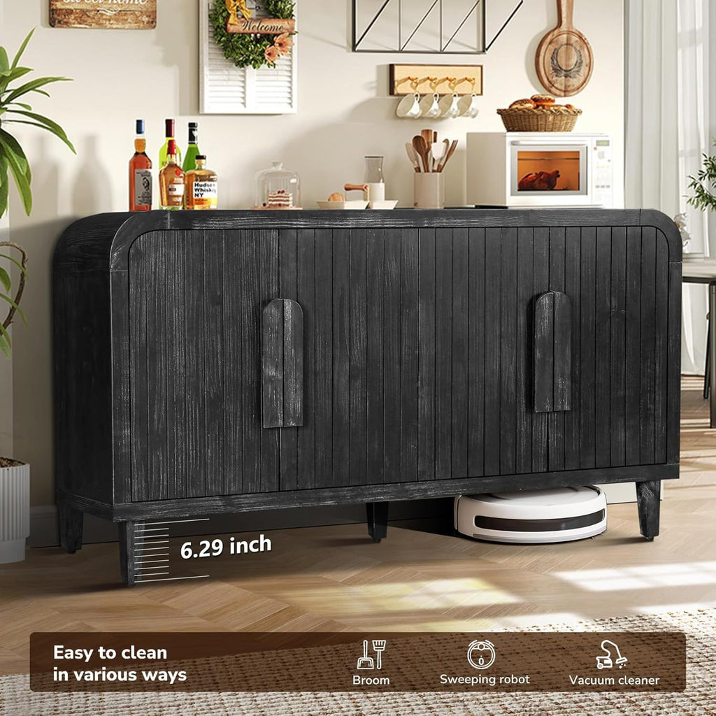 Vintage Four-Door Storage Cabinet with Curved Arc Design and 180-Degree Hinges