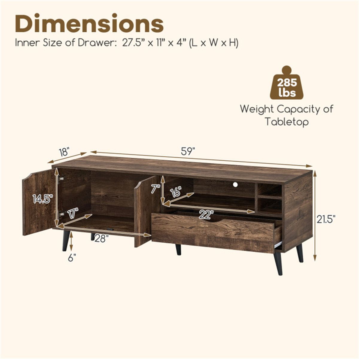 Rustic Media Console with Cabinet, Drawer, and Shelves
