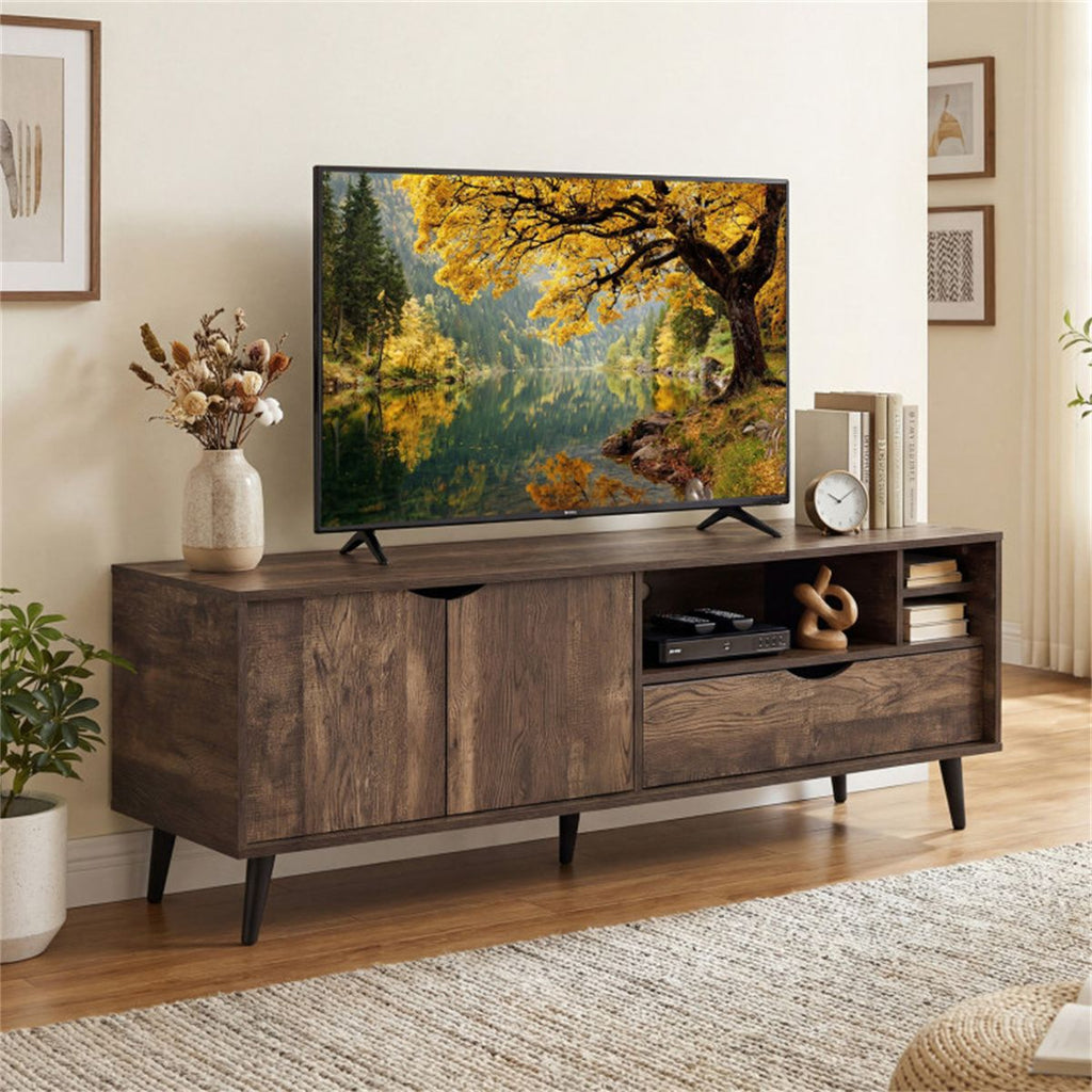 Rustic Media Console with Cabinet, Drawer, and Shelves
