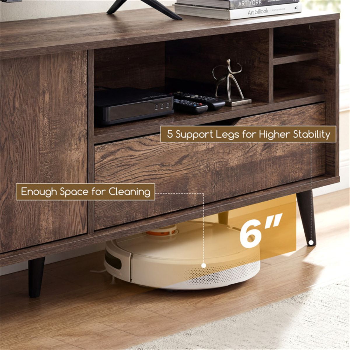 Rustic Media Console with Cabinet, Drawer, and Shelves