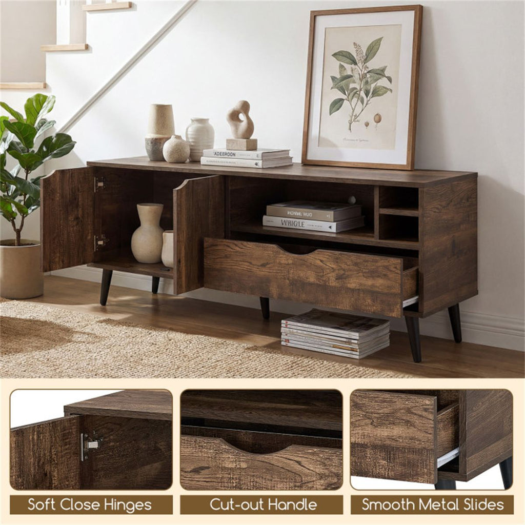 Rustic Media Console with Cabinet, Drawer, and Shelves