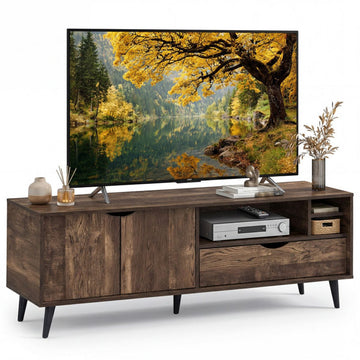 Rustic Media Console with Cabinet, Drawer, and Shelves