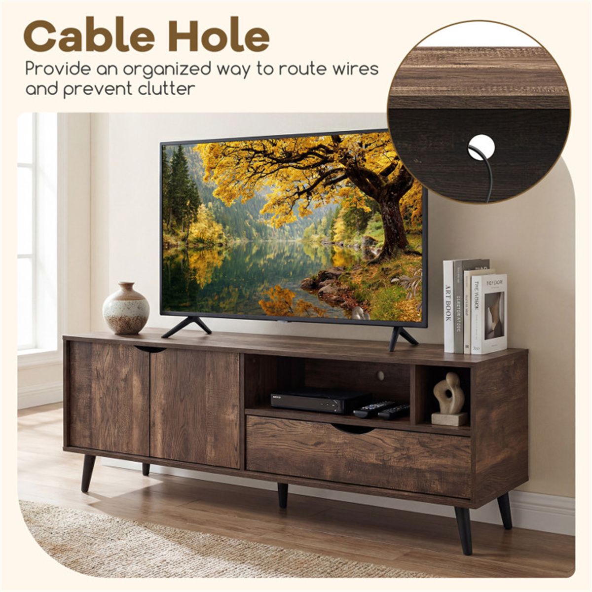 Rustic Media Console with Cabinet, Drawer, and Shelves