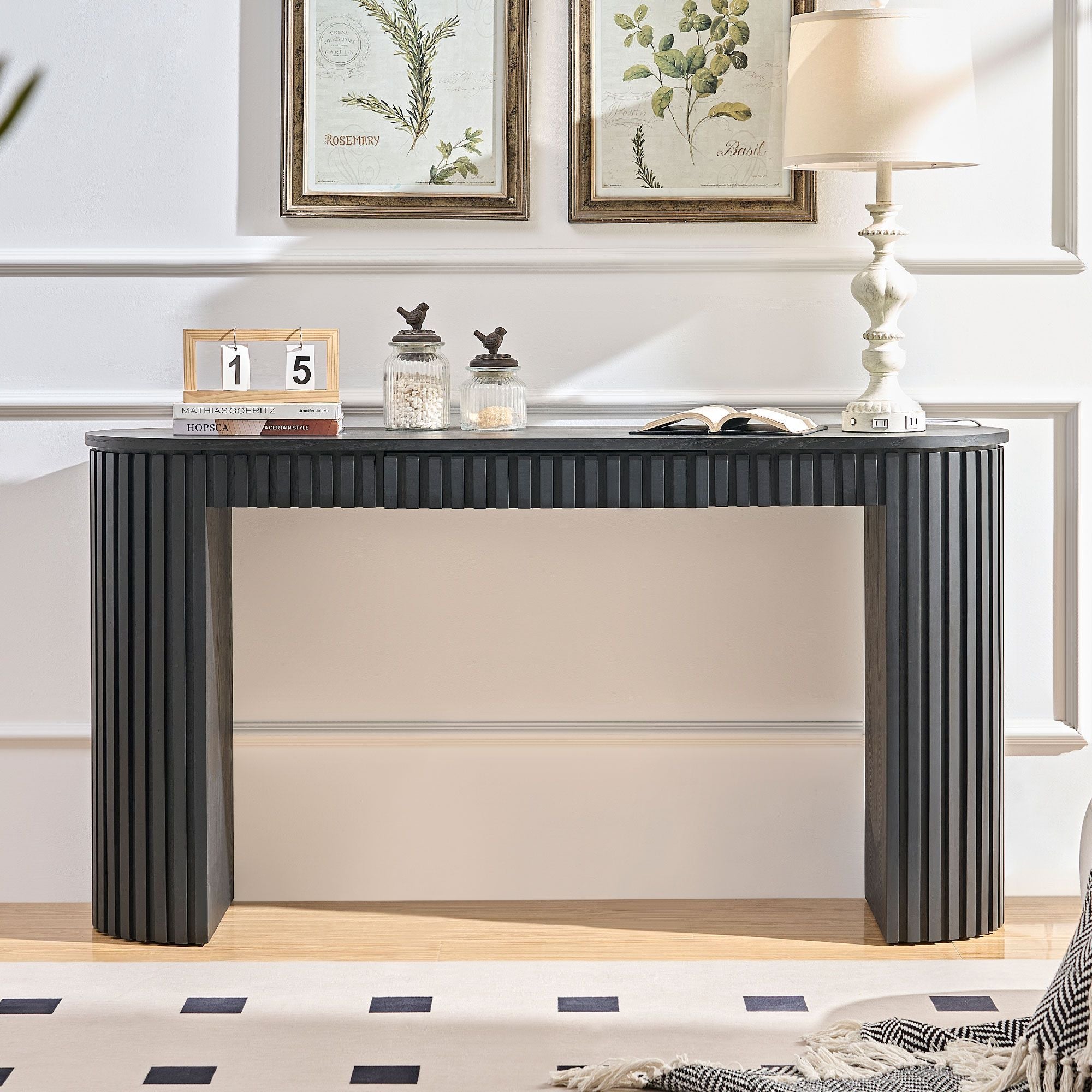 Modern Curved Console Table with Drawer