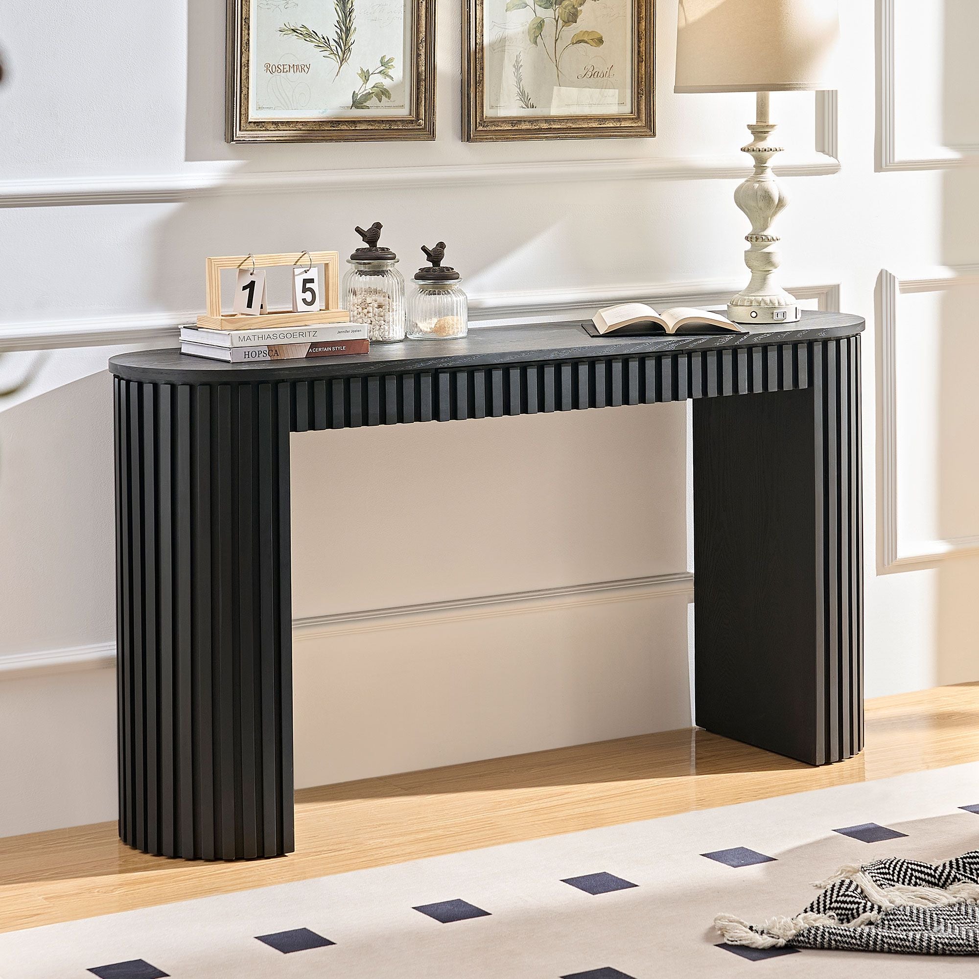 Modern Curved Console Table with Drawer