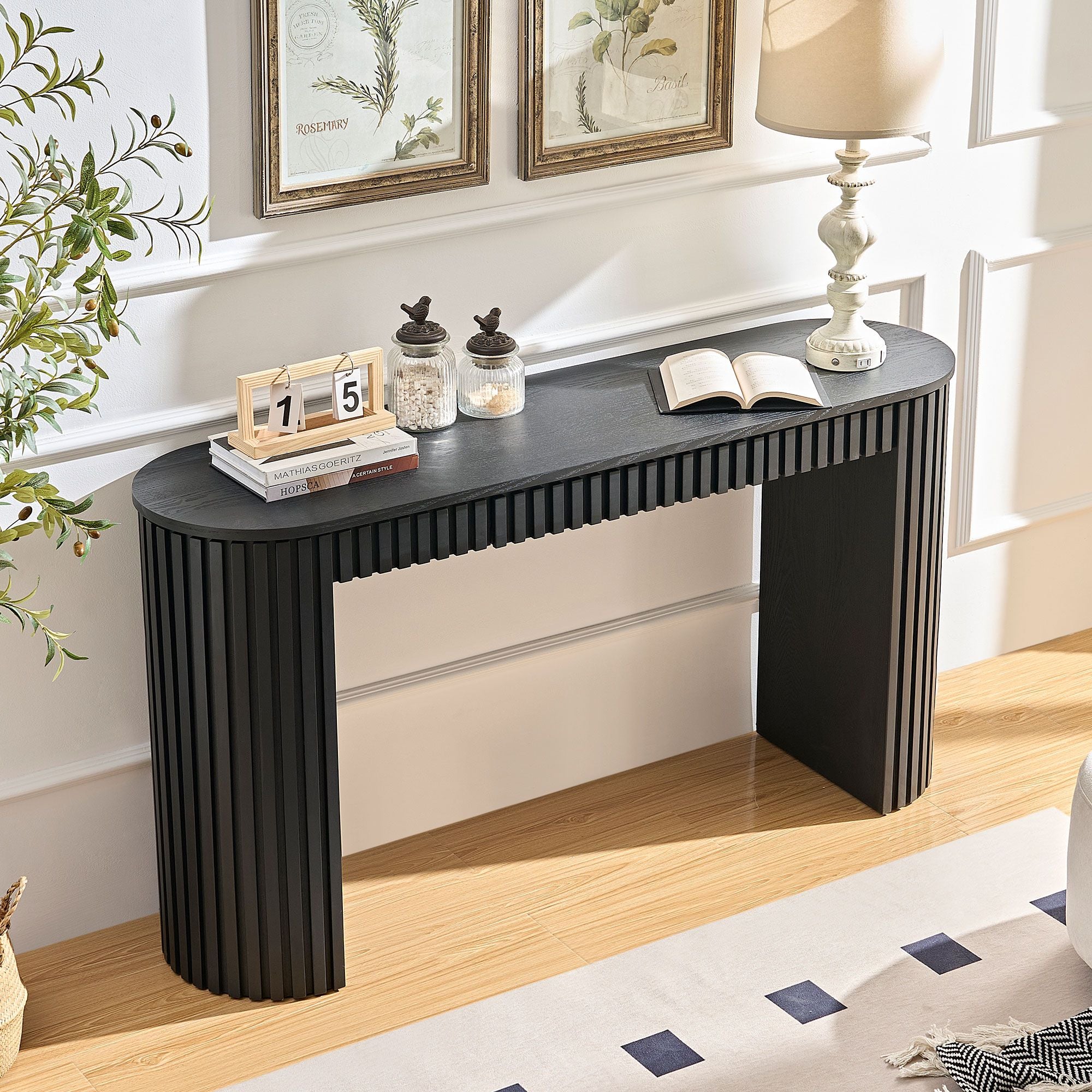 Modern Curved Console Table with Drawer