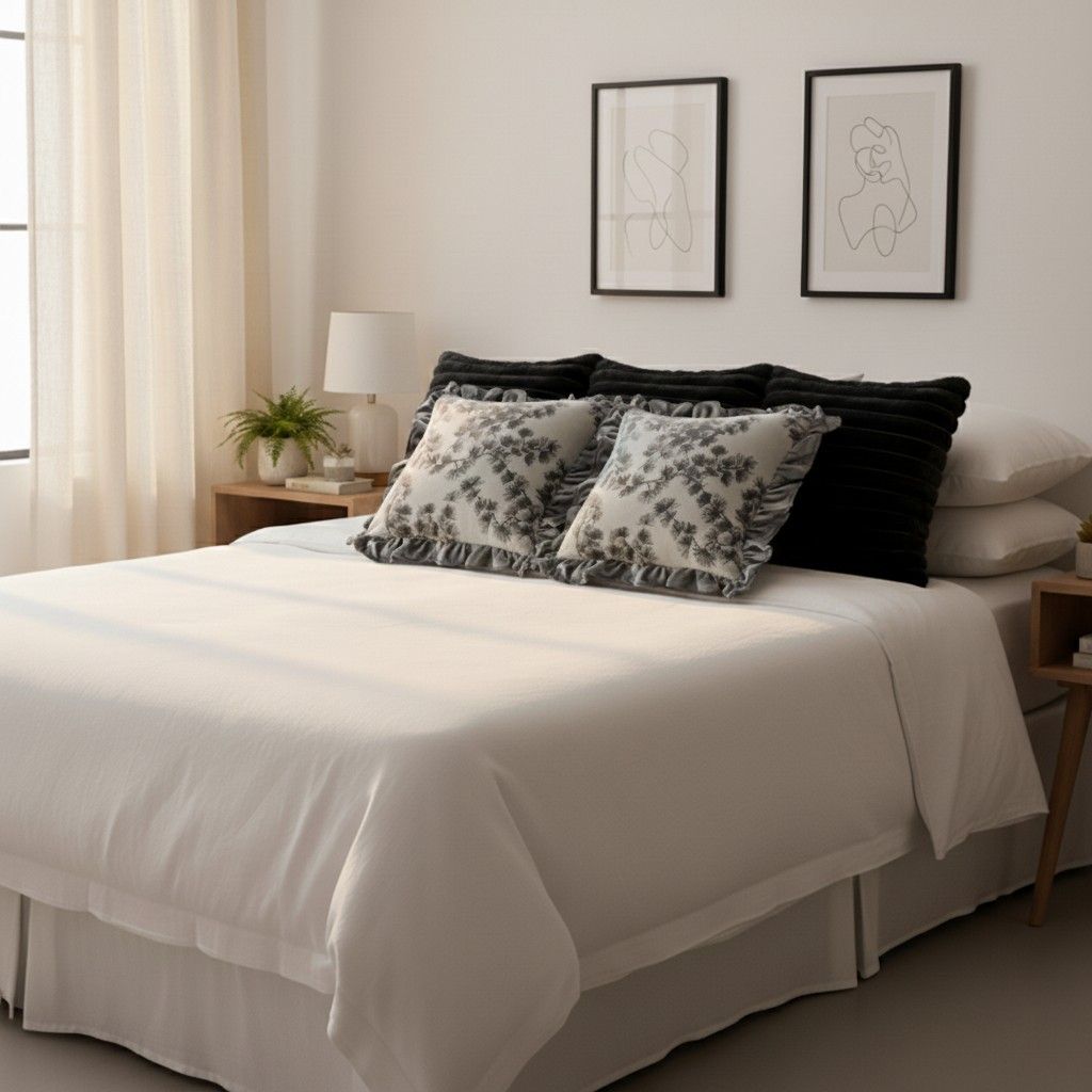 Medieval-Inspired Pillow Covers with Gray Floral Ruffles