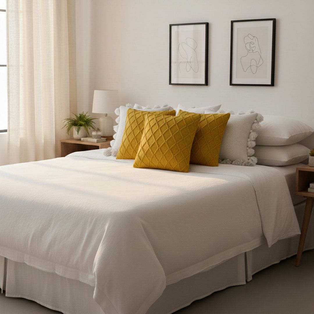Sunshine Yellow Diamond-Knit Pillow Cover Set