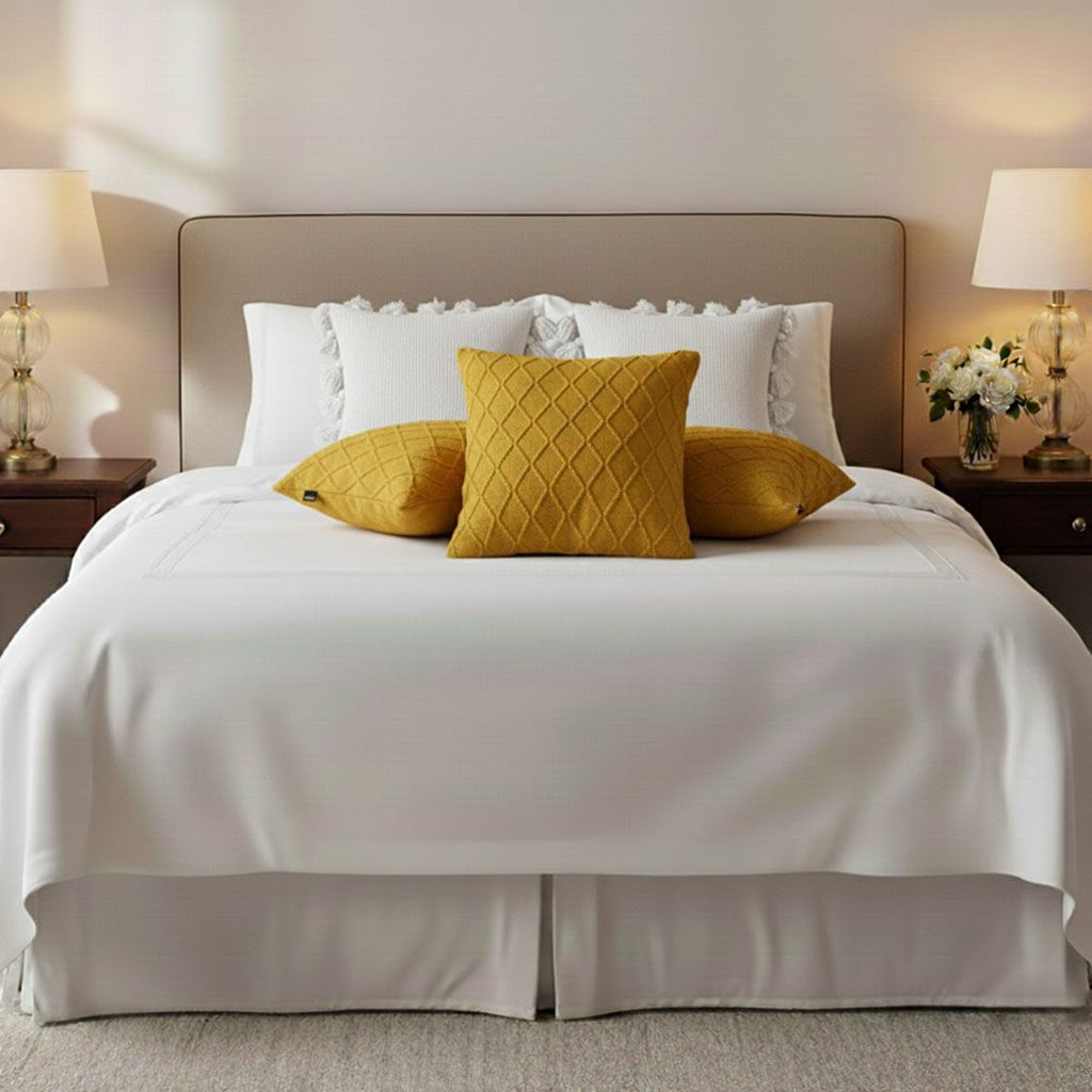 Sunshine Yellow Diamond-Knit Pillow Cover Set