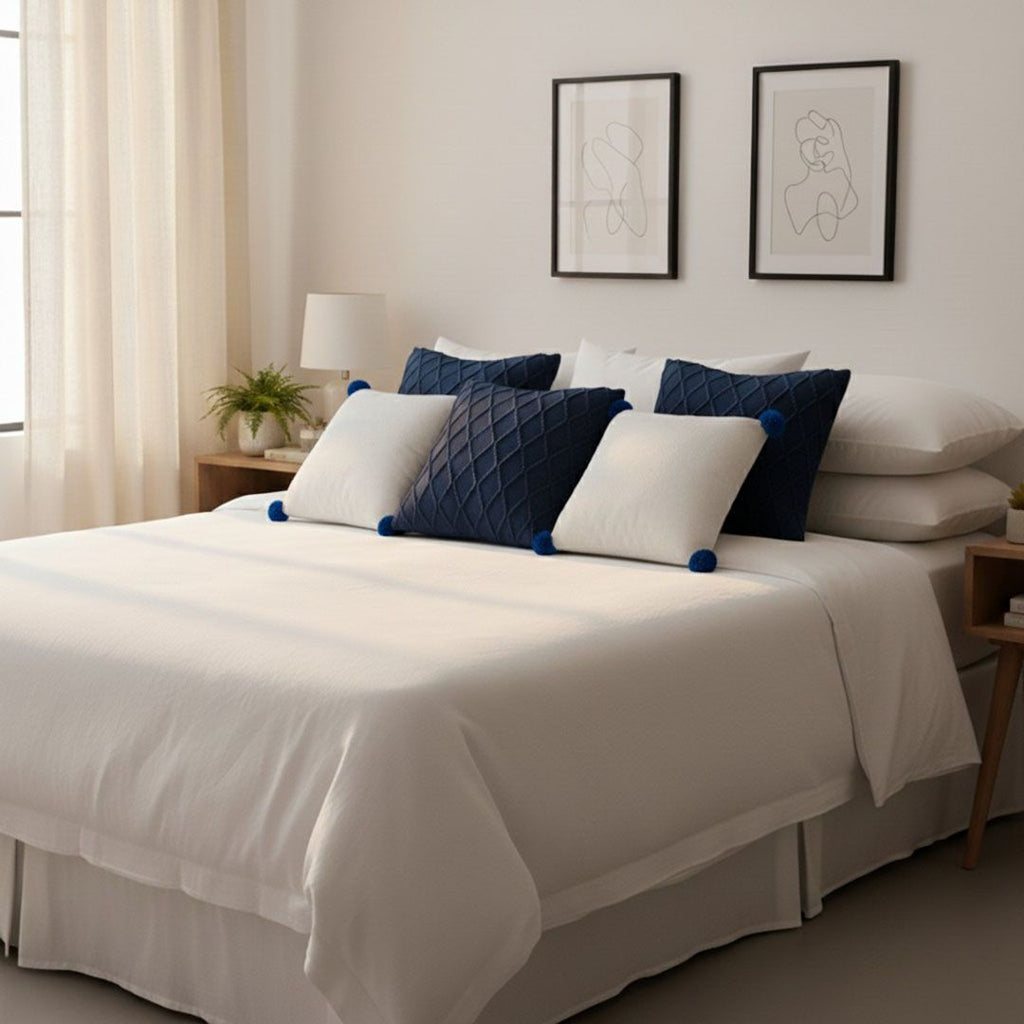 Navy and Cream Textured Pillow Cover Set