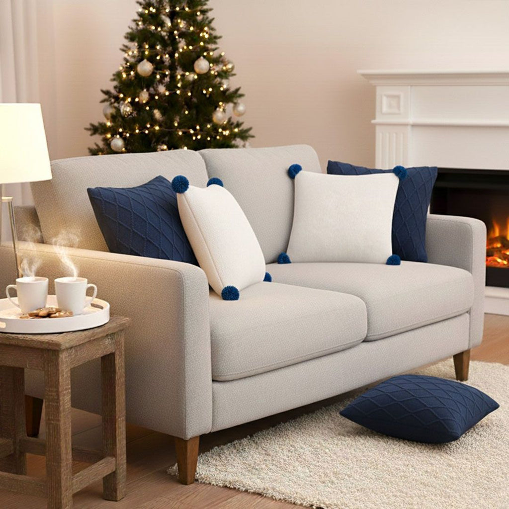 Navy and Cream Textured Pillow Cover Set