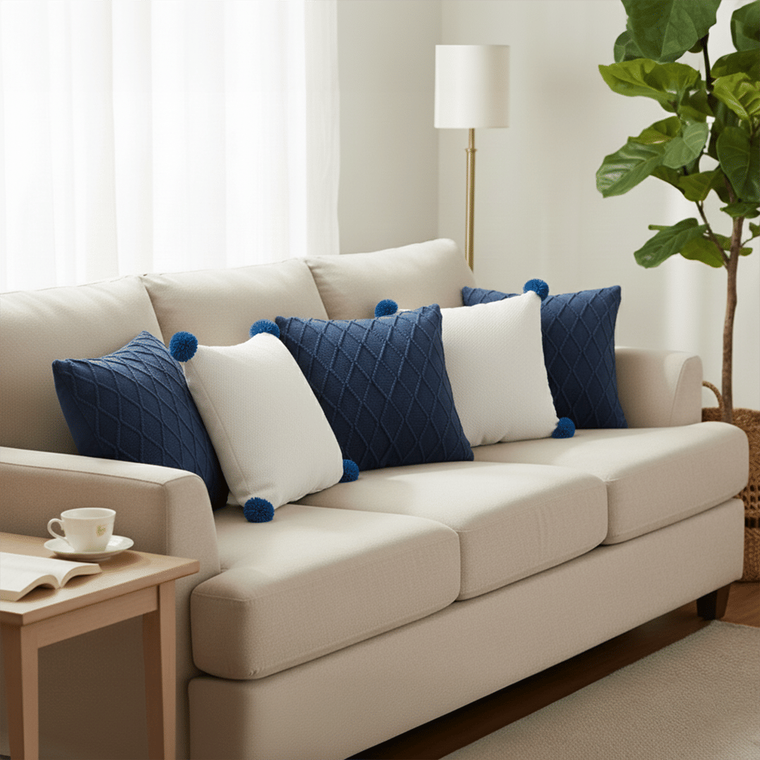 Navy and Cream Textured Pillow Cover Set