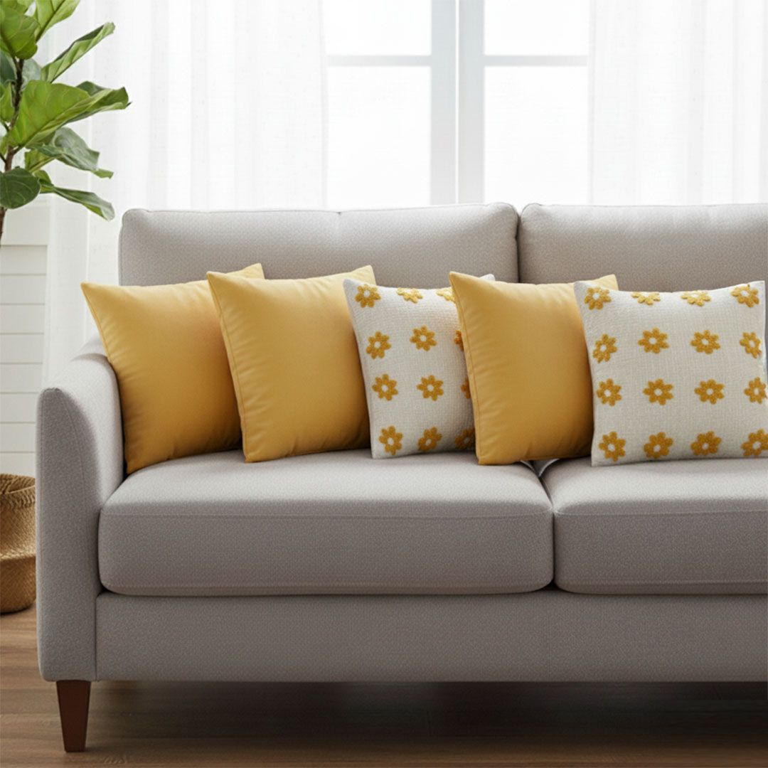 Golden Retro Daisy Chain Pillow Cover Set