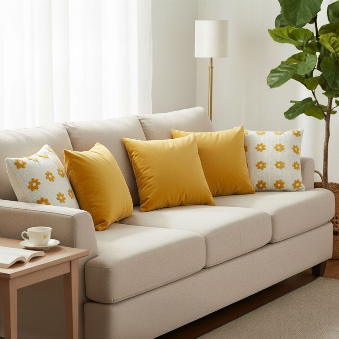 Golden Retro Daisy Chain Pillow Cover Set