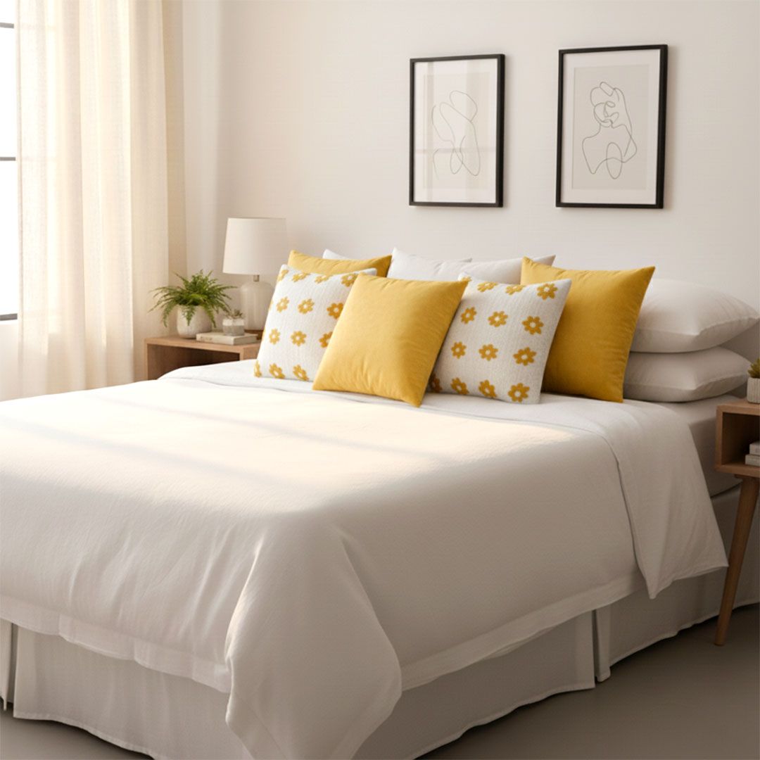 Golden Retro Daisy Chain Pillow Cover Set