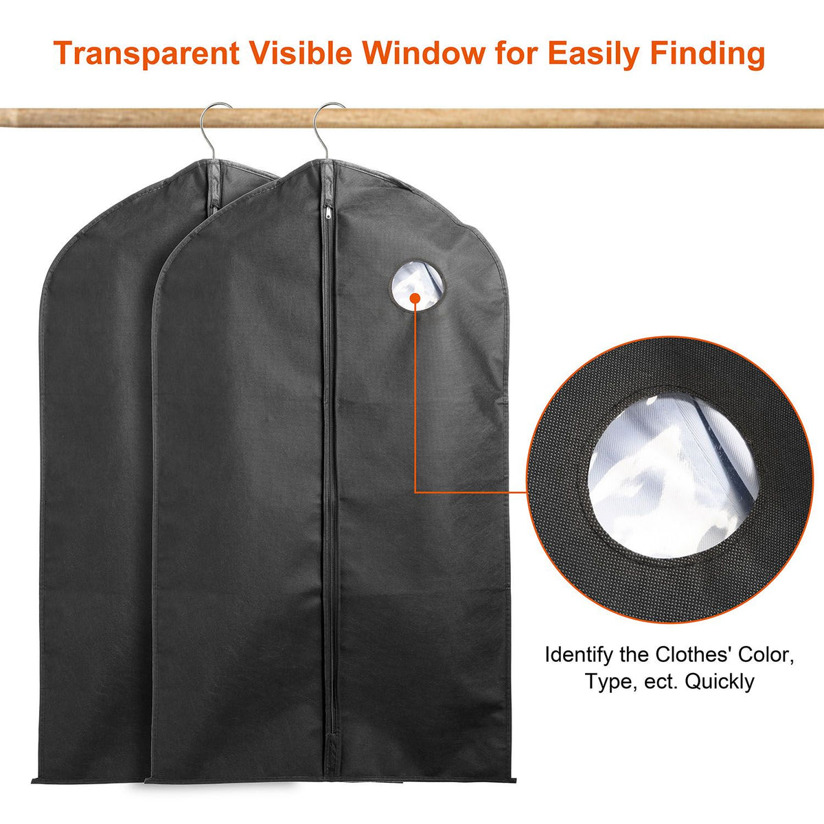 5-Pack 39- Garment Bags with Front Zipper and Transparent Window