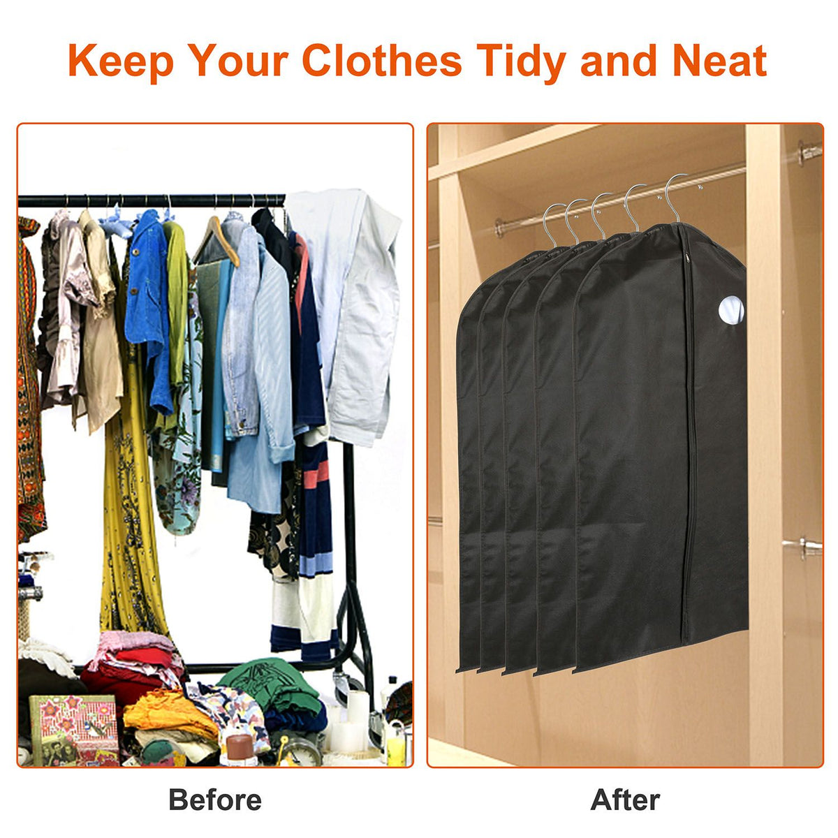 5-Pack 39- Garment Bags with Front Zipper and Transparent Window