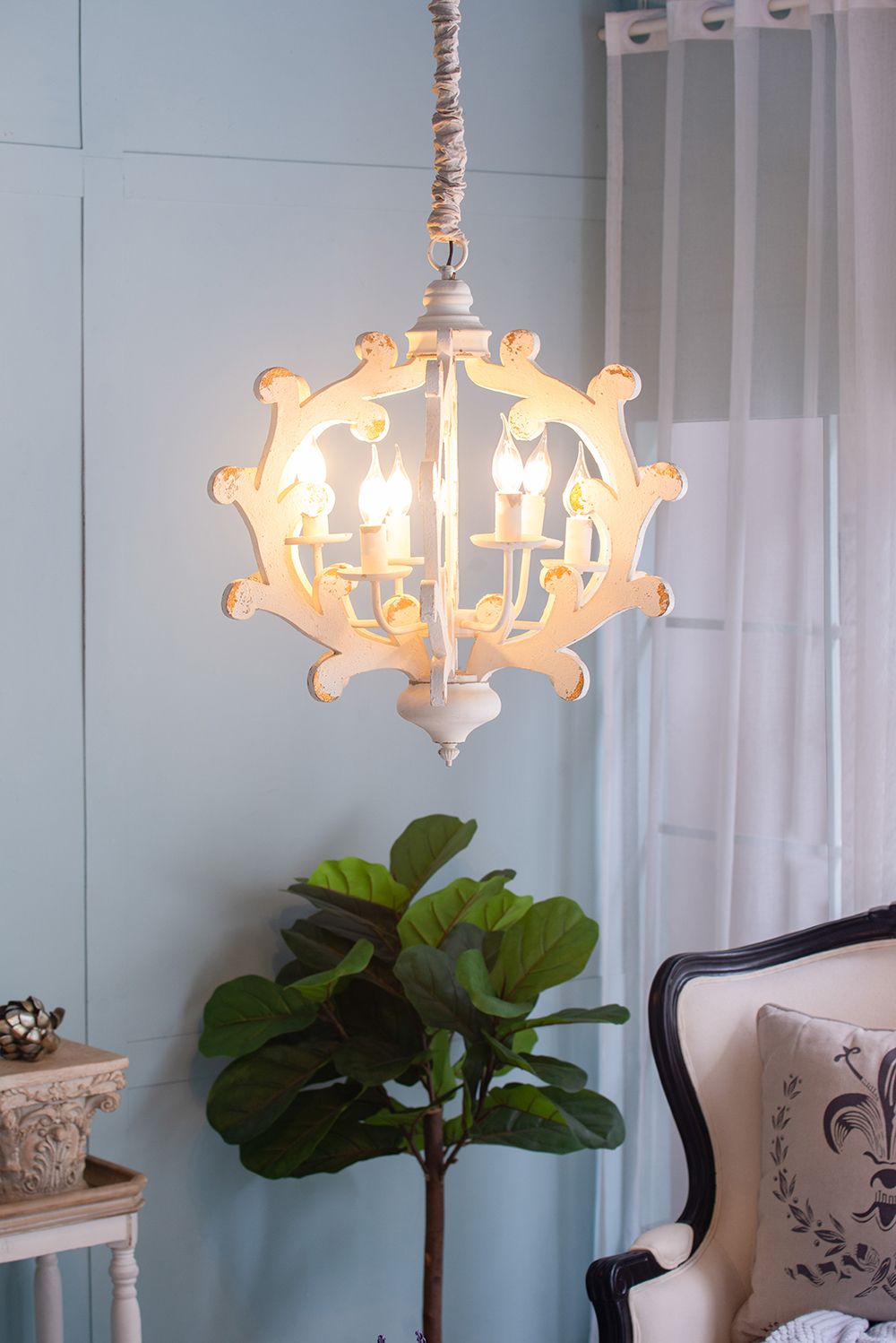 Weathered White Country-Style Chandelier